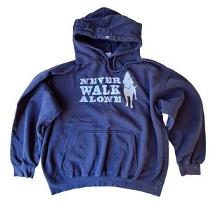 Dog Is Good Never Walk Alone Navy Blue Graphic Hoodie Unisex Large XL